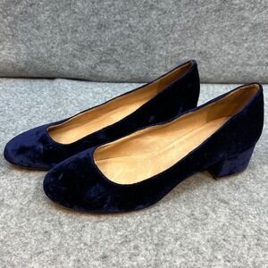 Madewell Velvet Block Heel Pumps Navy Blue Women's Heels Shoes Hoiday Size 7.5